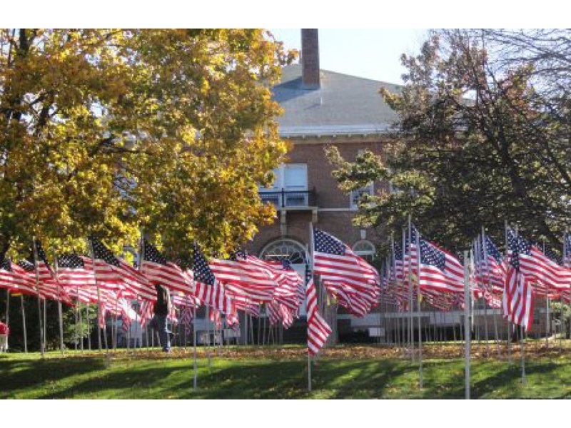 American flags fly in Huntington, Long Island NY